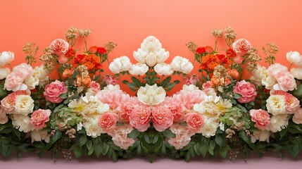 Wreath-style floral arrangement repeated in symmetrical rows across a pastel base