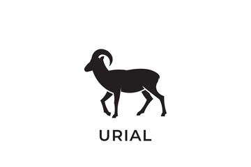 urial silhouette logo design, simple design urial logo vector illustration with long horns