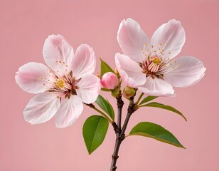 Fototapeta premium Delicate Pink Almond Blossoms on Pink Background