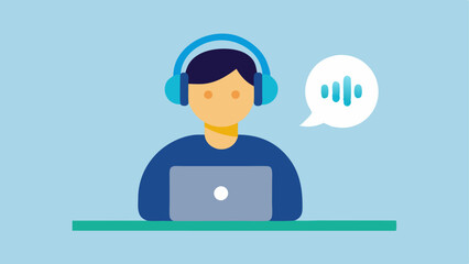 Screen Reader Interaction An illustration of a person with headphones on looking at a laptop. A sound wave icon emanates from the device showing that they are using a screen reader
