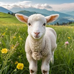 Obraz premium Adorable Lamb in Spring Meadow