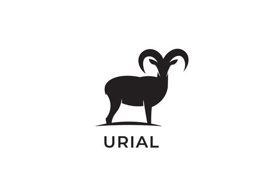 urial silhouette logo design, simple design urial logo vector illustration with long horns