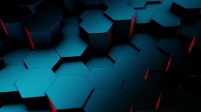 Abstract Hexagonal Grid with Neon Blue and Red Glow. Abstract 3D Hexagonal Pattern Background.