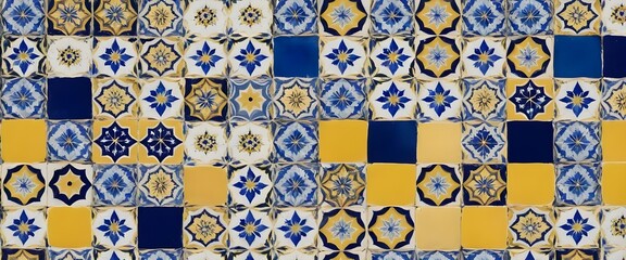 Blue and Yellow Portuguese Azulejo Tile Pattern