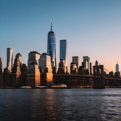 Obraz premium New York City Skyline at Sunset with Brooklyn Bridge