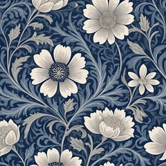 Seamless Blue and White Floral Pattern