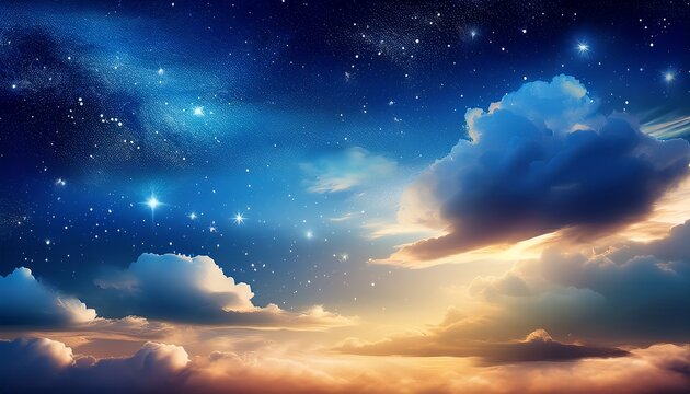 さわやかな夜空をシンプルに表現、優しい雲、透き通るようなイラスト背景画像 Generated by AI