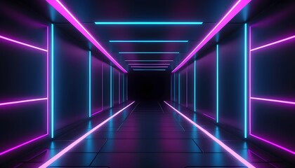 Fototapeta premium Neon Corridor, Futuristic Tunnel, Abstract Background