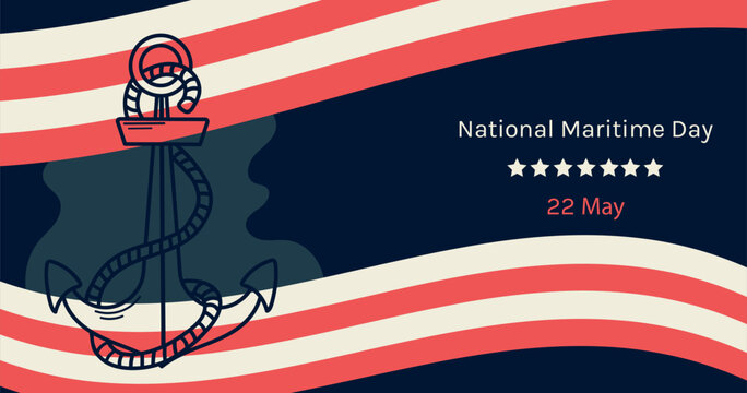 Happy National Maritime Day May 22 card banner invitation poster with anchor