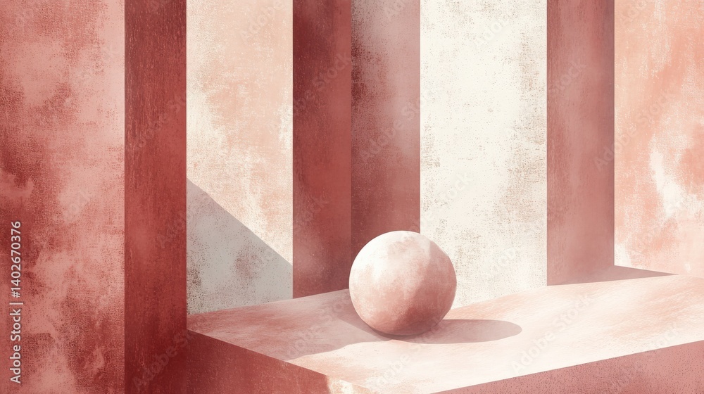 Poster abstract composition featuring a spherical object in a minimalist setting with soft textures
