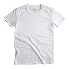 Folded plain white t-shirt displayed on flat surface for retail product image