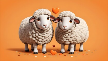 Obraz premium Two Cute Cartoon Sheep in Love