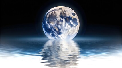 Moonlit Lake Reflection, Serene Night Landscape, Full Moon Over Water, Peaceful Nature Scene, Dark Sky Photography