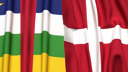 Flags of Central African Republic and DENMARK with realistic cloth texture