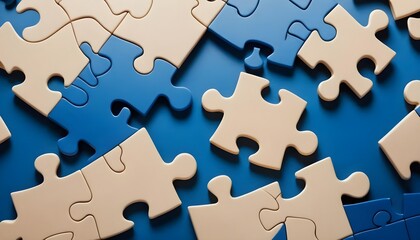 Blue and Beige Jigsaw Puzzle Pieces on Blue Background