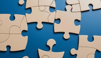 Fototapeta premium Beige Jigsaw Puzzle Pieces on Blue Background