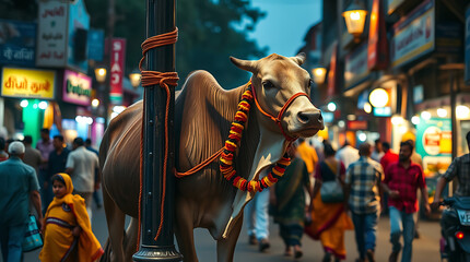 Sacred Cow on the Side of the Indian Market Road