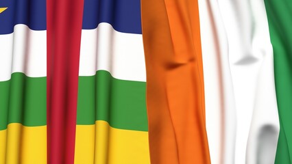 Flags of Central African Republic and IVORY COAST with realistic cloth texture