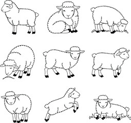 Minimal Sheep Outline Silhouette Vector Simple Line Drawing Sheep Silhouette