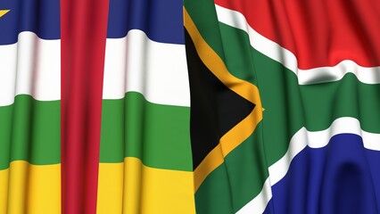 Flags of Central African Republic and SOUTH AFRICA with realistic cloth texture