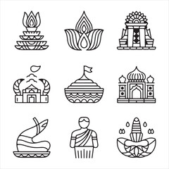 set of  black and white line art icons  Indian culture and festivals