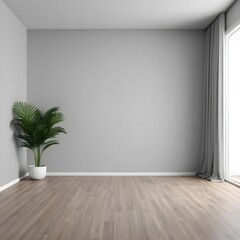 Fototapeta premium Minimalist Empty Room with Gray Walls and Wooden Floor
