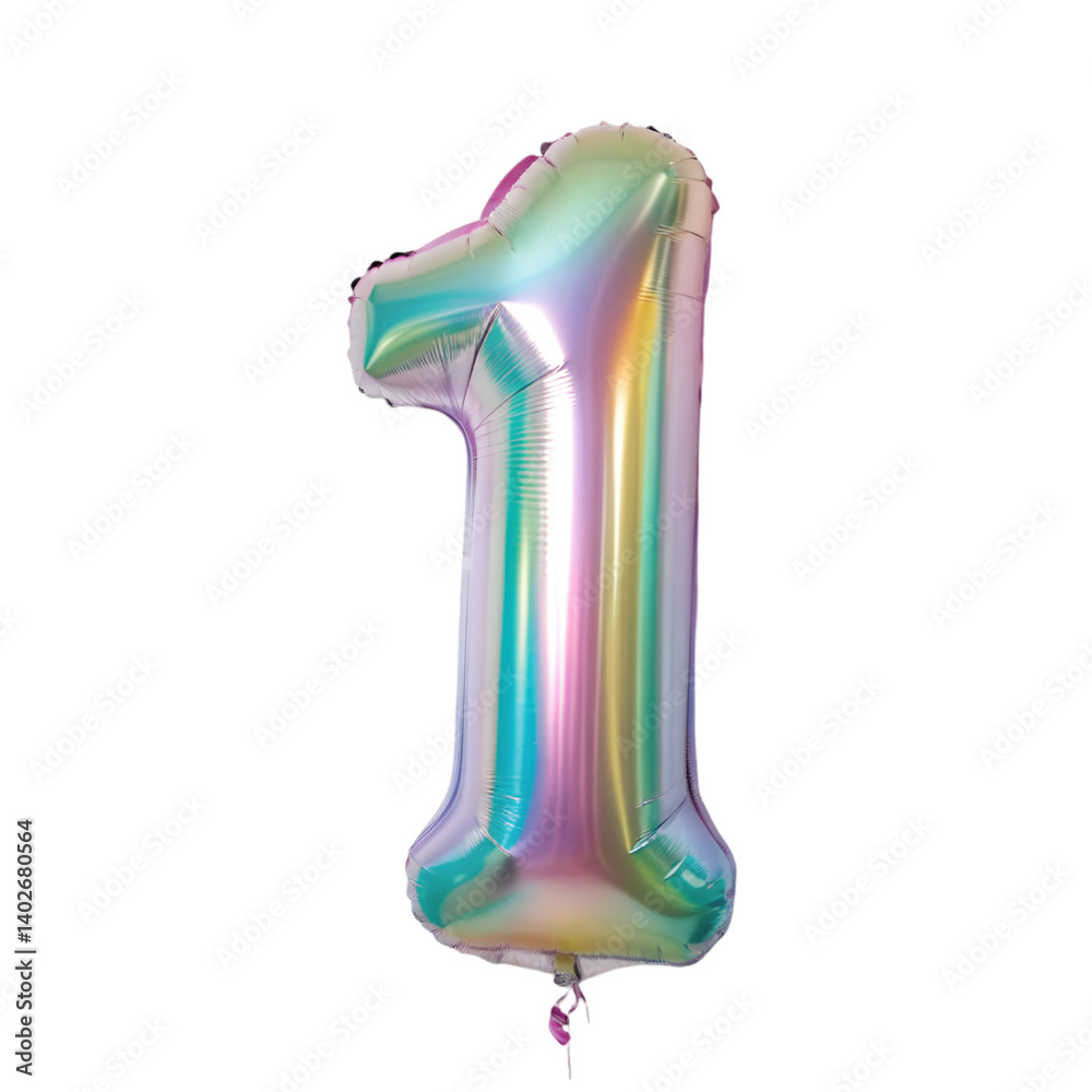 Fototapete iridescent inflatable number 1 isolated on transparent background
