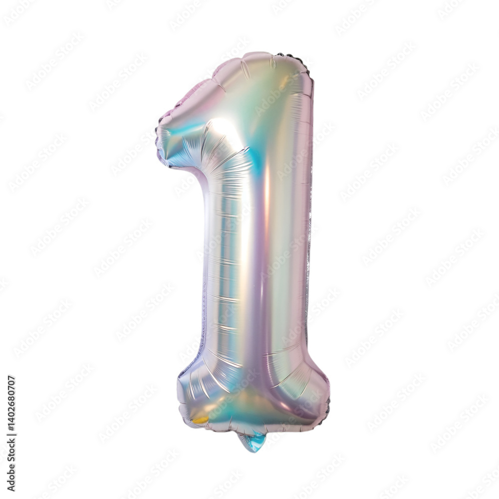 Fototapete iridescent inflatable number 1 isolated on transparent background