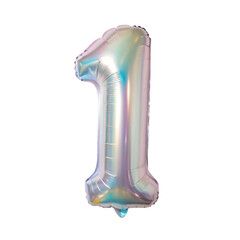 Obraz premium Iridescent inflatable number 1 isolated on transparent background