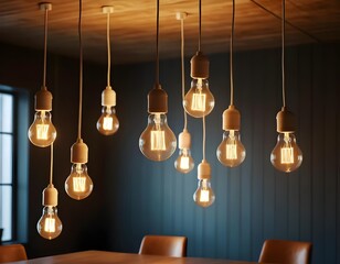 Warm Edison Bulbs Hanging from Wooden Ceiling
