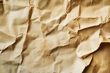 Brown crumpled paper with wrinkles and stains textured background with blank space for vintage, abstract, material design