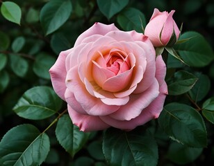 Pink Rose Blooming in Garden