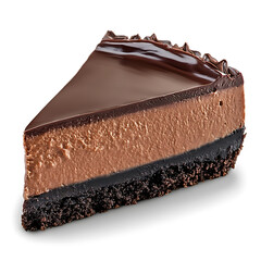 A thick slice of chocolate cheesecake with a rich, velvety filling, a chocolate cookie crust