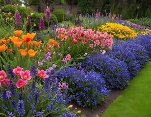 Obraz premium Colorful Spring Flower Garden Border