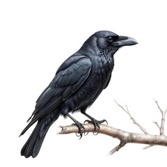 Obraz premium Black Carrion Crow Perched on a Branch