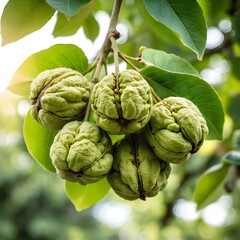 Obraz premium Green Sterculia Mongolica Fruits on Branch