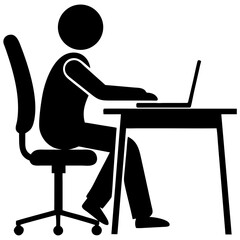 Person working at desk with laptop vector illustration icon graphic