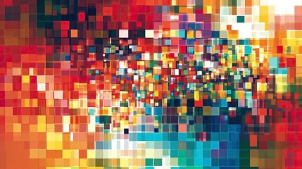 Fototapeta premium Colorful Abstract Arrangement Composed of Varying Square Pixel Forms