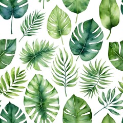 Watercolor Tropical Leaves Seamless Pattern