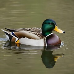 Obraz premium Mallard Duck Swimming in Calm Water
