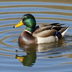 Fototapeta premium Male Mallard Duck Swimming in Calm Water
