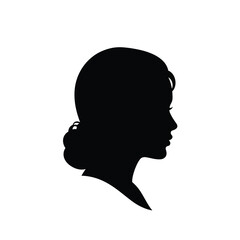 Lady head silhouette. A black silhouette of a woman's head in profile with an elegant bun hairstyle, radiating simplicity and charm. Vector clipart black illustration design.