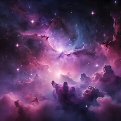 Naklejka premium Cosmic Nebula Purple and Pink Galactic Clouds