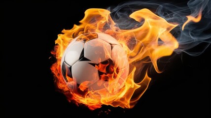 Fototapeta premium Fiery Soccer Ball Isolated on Black Background for Intense Sports Concept