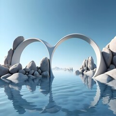 Minimalist Abstract Landscape with Archway and Rocks