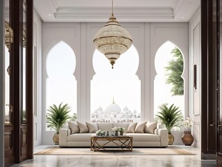 Modern Arabic Living Room with Grand Mosque View