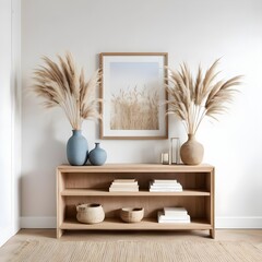 Minimalist Home Decor with Pampas Grass and Wooden Console Table