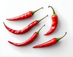 Four Red Chili Peppers on White Background