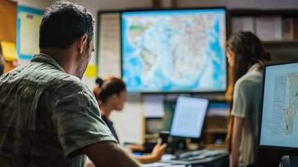 Fototapeta premium Operations officer runs scenario simulations for supply shocks.