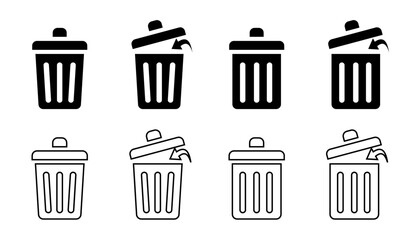 trash can bin. Delete icon set. delete button trash remove cancel undo throw remove editable stroke line icon collection. Vector illustration.